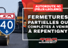 Autoroute 40 (Félix-Leclerc) : fermetures partielles ou complètes à venir à Repentigny Travaux d’asphaltage sur l’autoroute 40 à Repentigny, avec un rouleau compresseur et des travailleurs routiers. Le visuel annonce des fermetures partielles ou complètes à venir sur l’autoroute Félix-Leclerc.