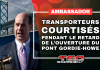 Pont Ambassador : des transporteurs courtisés pendant le retard du pont Gordie-Howe Le pont Ambassador et le pont Gordie-Howe avec Matthew Moroun, sur un visuel annonçant que des transporteurs auraient été courtisés pendant le retard de l’ouverture du nouveau pont.