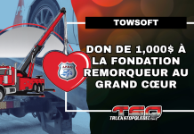 Remorqueur au grand coeur : TowSoft remettra un don de 1,000$ TowSoft remettra 1,000$ à une fondation qui vient en aide aux remorqueurs accidentés : Remorqueur au grand coeur - APDQ.